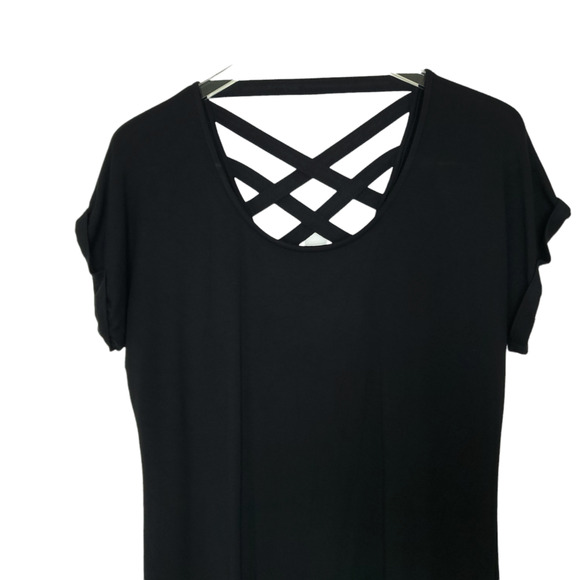 Athleta Crossback Sweatshirt Dress M Black Short Sleeve Side Slits Modal - Picture 5 of 11